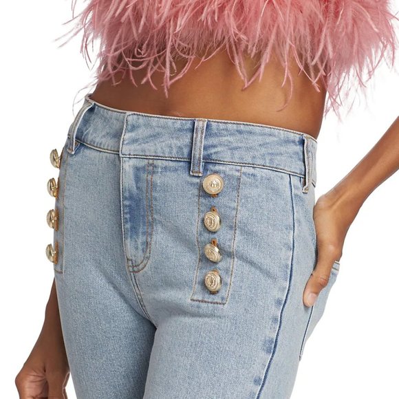 NEW Generation Love Sizes 30, 31, 32 Justine Button Fray Denim Pants, Light Blue - Picture 6 of 7